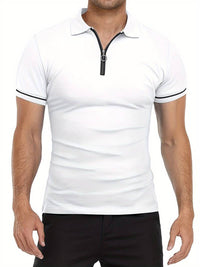 Polo slim à manches courtes pour hommes avec fermeture à glissière contrastée à la mode