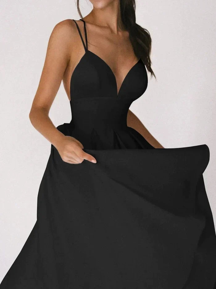 Robe Fendue pour Femmes - Dos Croisé Élégant - Bustier Sans Manches - Jupe Mi-Longue Fluide