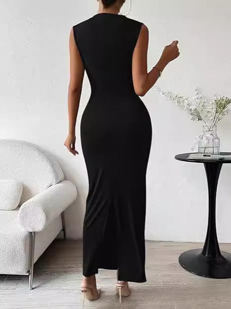 Robe longue élégante pour femme - Robe de cocktail drapée sans manches pour un look époustouflant