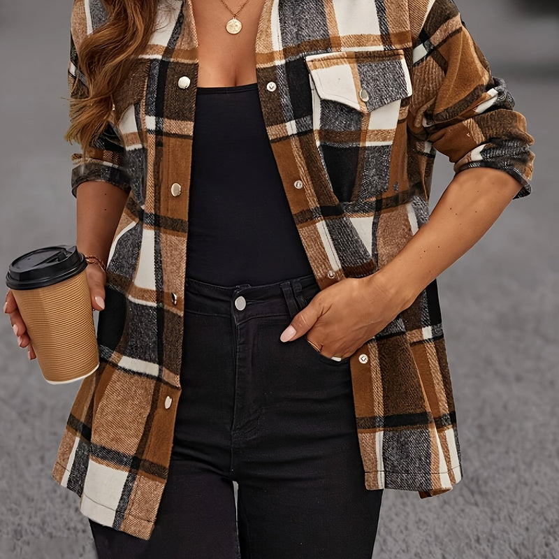 Chemise à manches longues à carreaux de couleurs mélangées - parfaite pour les femmes, surchemise polyvalente