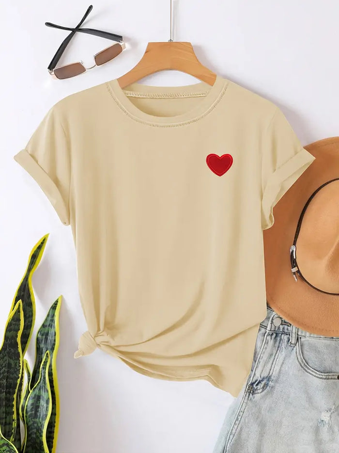 T-shirt élégant et décontracté pour femmes avec un joli cœur - top en coton doux pour un confort quotidien