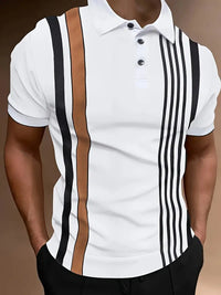 Polo Slim Fit à manches courtes pour hommes, avec un col classique et un motif à rayures verticales stylisé