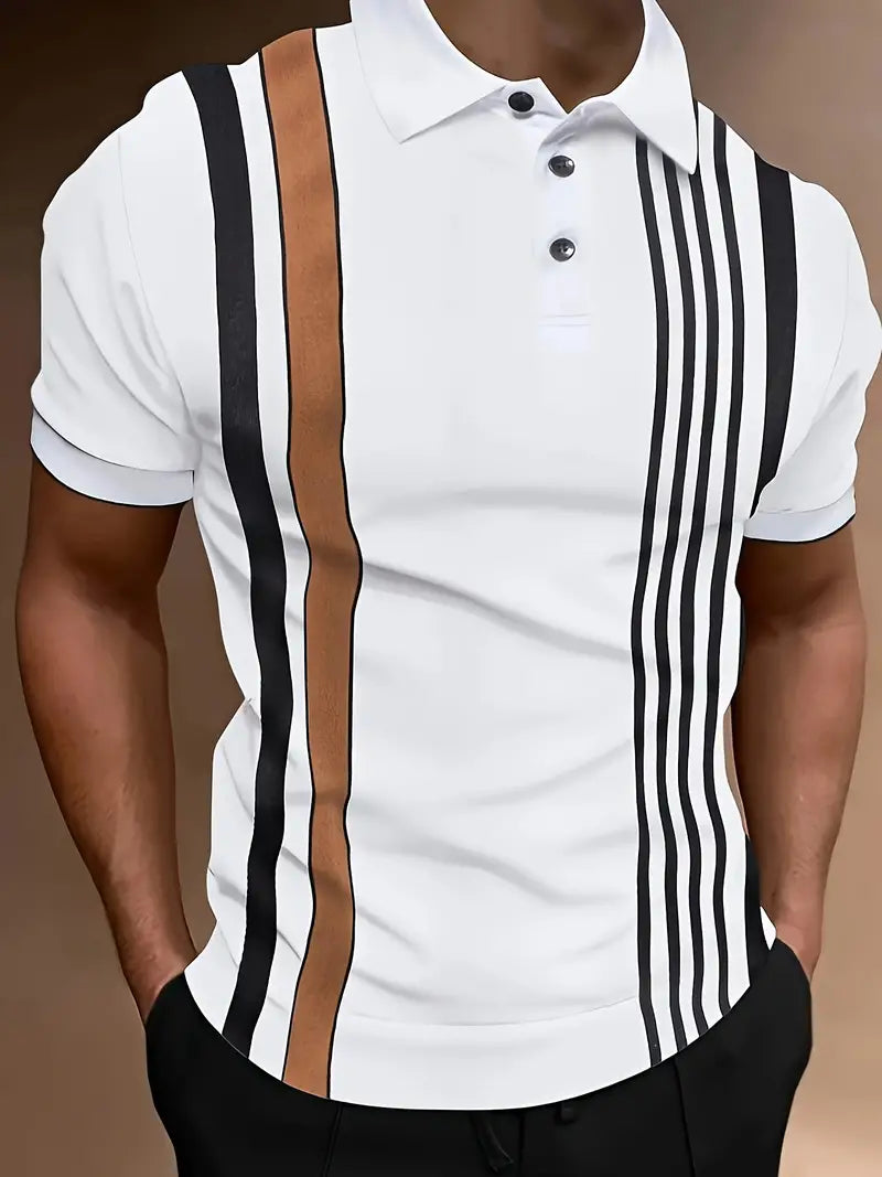 Polo Slim Fit à manches courtes pour hommes, avec un col classique et un motif à rayures verticales stylisé