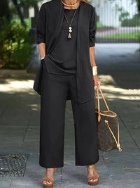 Ensemble de salon 3 pièces pour femmes pour une détente confortable et élégante - top doux, cardigan tendance et pantalon large pour un look parfait pour le week-end