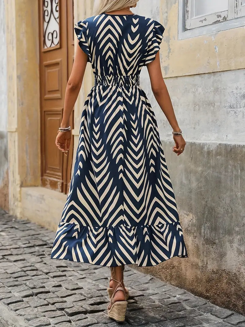 Robe à Imprimé Complet avec Taille Froncée - Légère, Élégante et Parfaite pour Toutes les Saisons