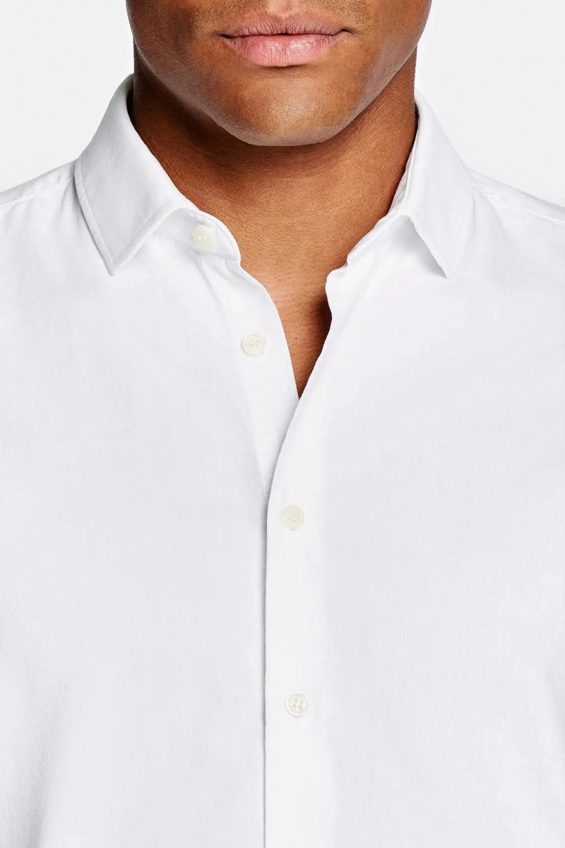 Chemise habillée pour homme en coton 100 % - coupe régulière et manches longues avec col boutonné