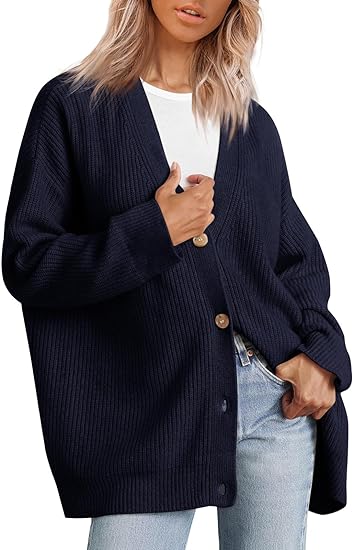Cardigan surdimensionné pour femmes avec col en V et fermeture à boutons pour un look élégant et confortable