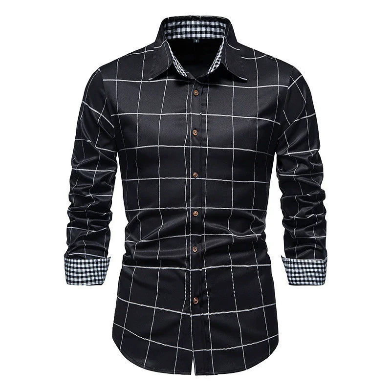 Chemise Homme à Carreaux Slim Fit à Manches Longues et Boutons - Style Décontracté Élégant