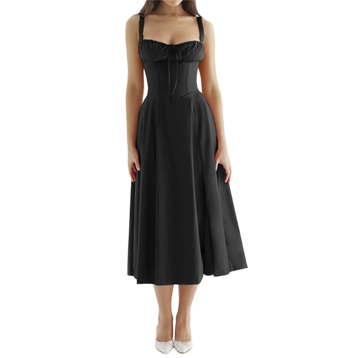 Robe Midi Corset Élégante à Fente - Robe d'Été Bustier Chic pour Mariages et Fêtes