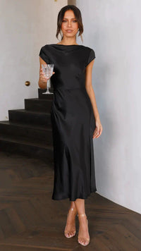 Robe de Soirée Satinée Élégante pour Femme - Glamour et Sophistication avec Dos Nu Midi