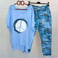 Ensemble décontracté pour dames - T-shirt camouflage tendance et pantalon confortable