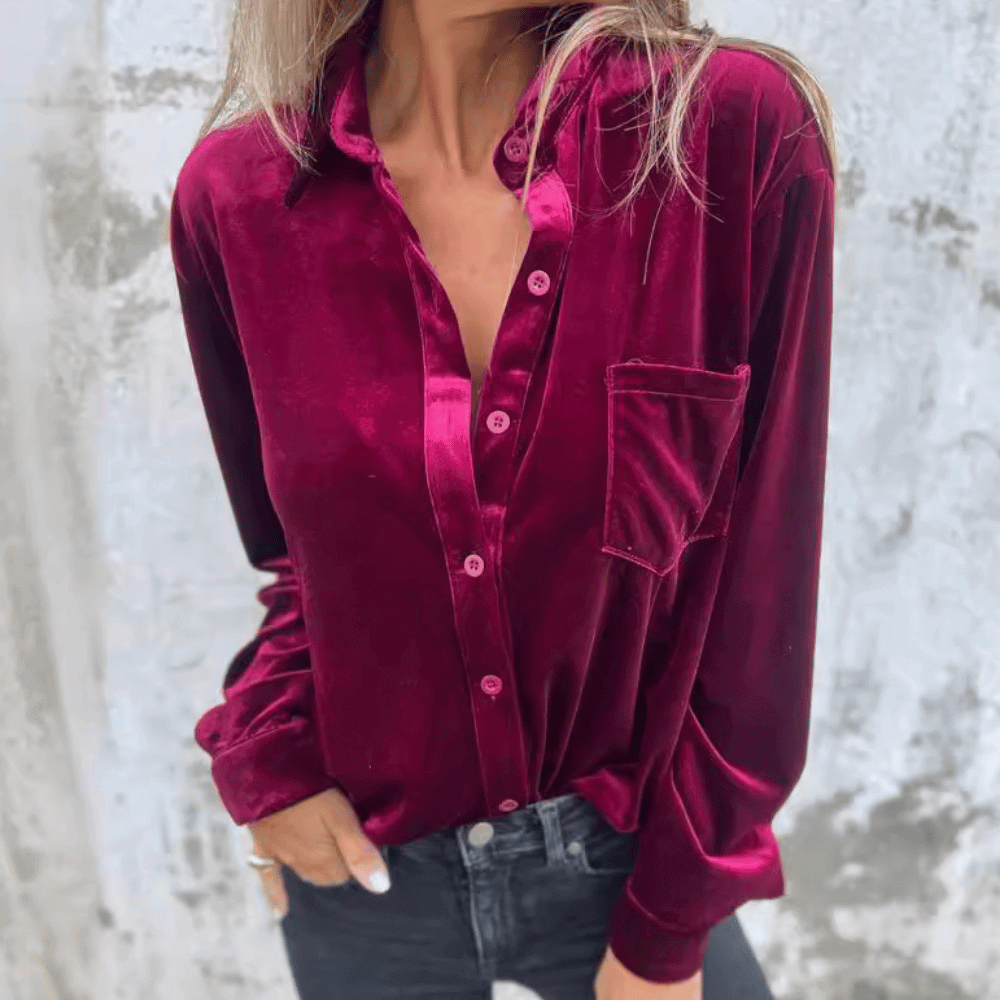 Élégante blouse en velours à manches longues pour femme - tissu doux et confortable pour un look élégant en toute occasion
