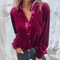 Élégante blouse en velours à manches longues pour femme - tissu doux et confortable pour un look élégant en toute occasion