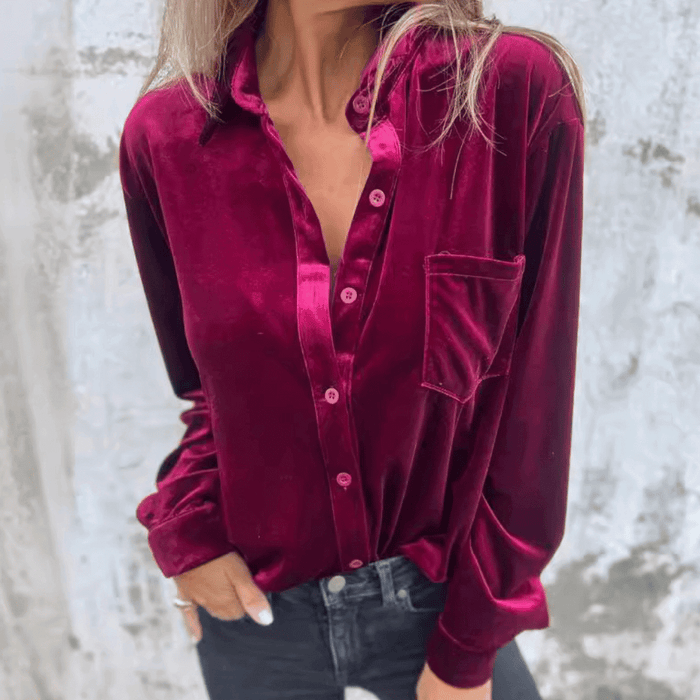 Élégante blouse en velours à manches longues pour femme - tissu doux et confortable pour un look élégant en toute occasion