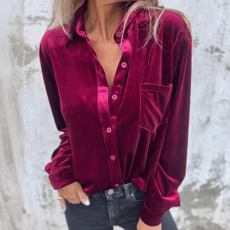Élégante blouse en velours à manches longues pour femme - tissu doux et confortable pour un look élégant en toute occasion
