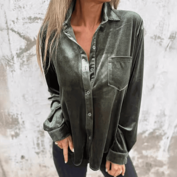Élégante blouse en velours à manches longues pour femme - tissu doux et confortable pour un look élégant en toute occasion