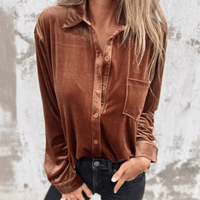 Élégante blouse en velours à manches longues pour femme - tissu doux et confortable pour un look élégant en toute occasion