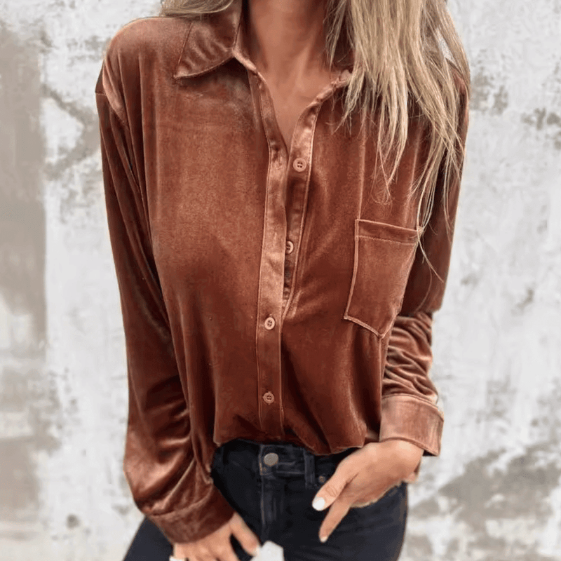 Élégante blouse en velours à manches longues pour femme - tissu doux et confortable pour un look élégant en toute occasion