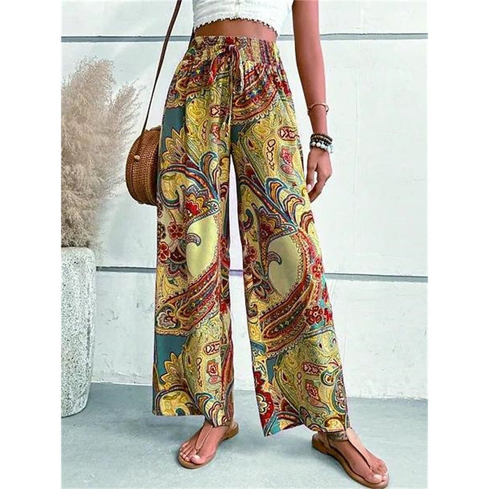 Pantalon large pour femme avec imprimé vintage pour un look bohème élégant et décontracté