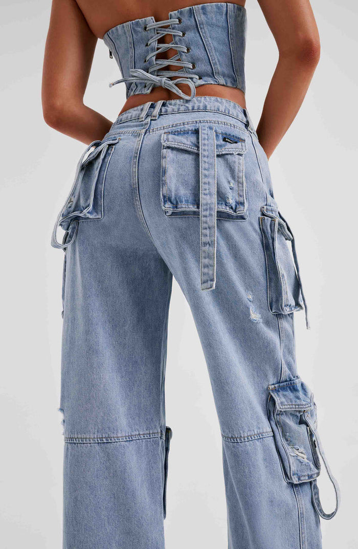 Pantalon cargo en denim de haute qualité pour femmes - pantalon décontracté élégant et confortable pour un usage quotidien