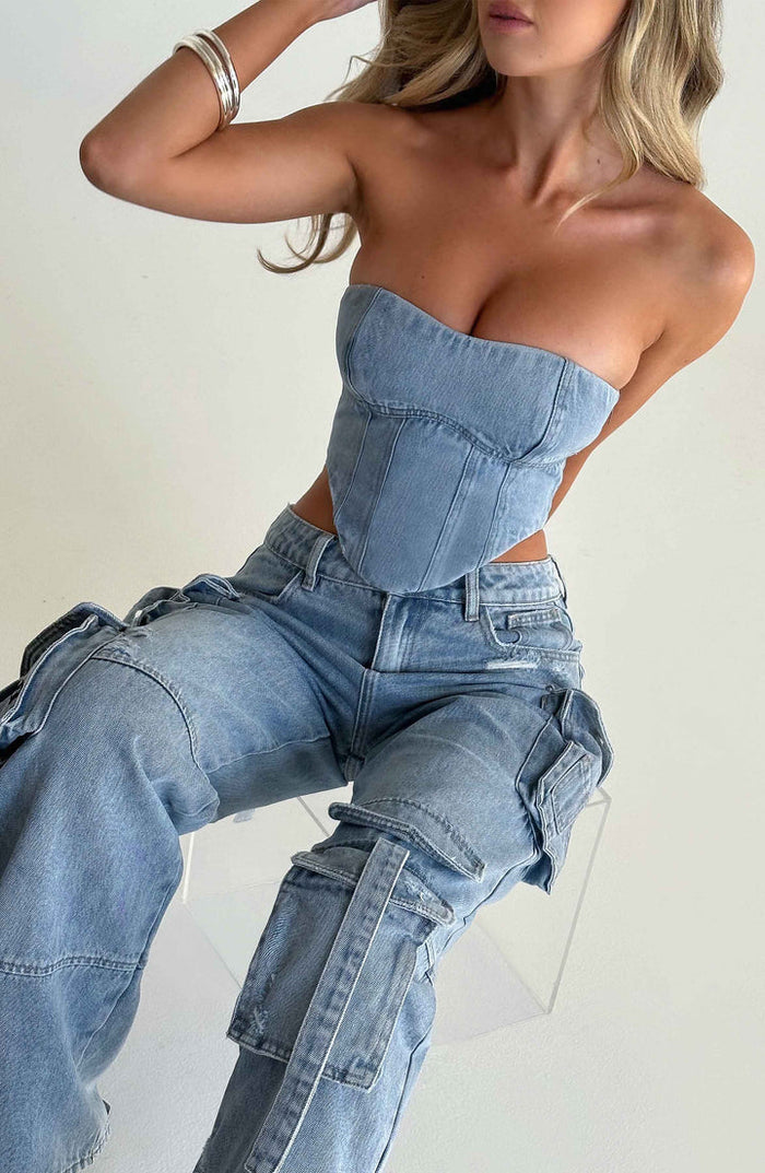 Pantalon cargo en denim de haute qualité pour femmes - pantalon décontracté élégant et confortable pour un usage quotidien