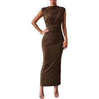 Robe longue élégante pour femme - Robe de cocktail drapée sans manches pour un look époustouflant