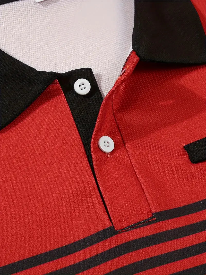 Camisa Polo Masculina - Ajuste Slim - Design Listrado - Manga Curta para Uso Casual