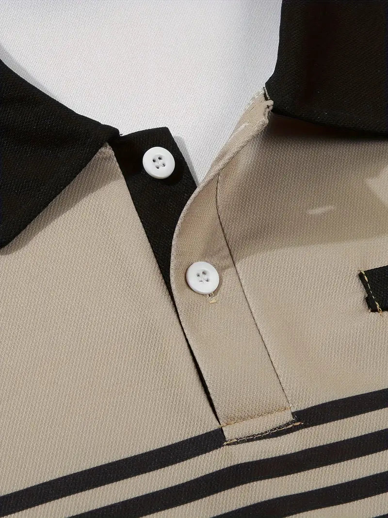 Camisa Polo Masculina - Ajuste Slim - Design Listrado - Manga Curta para Uso Casual