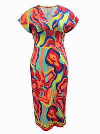 Robe moulante pour femmes en denim patchwork, longueur mi-cul, col en V à manches courtes