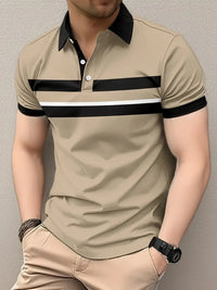 Polo classique pour hommes avec col et poignets contrastés - motifs rayés élégants sur la poitrine, coupe régulière