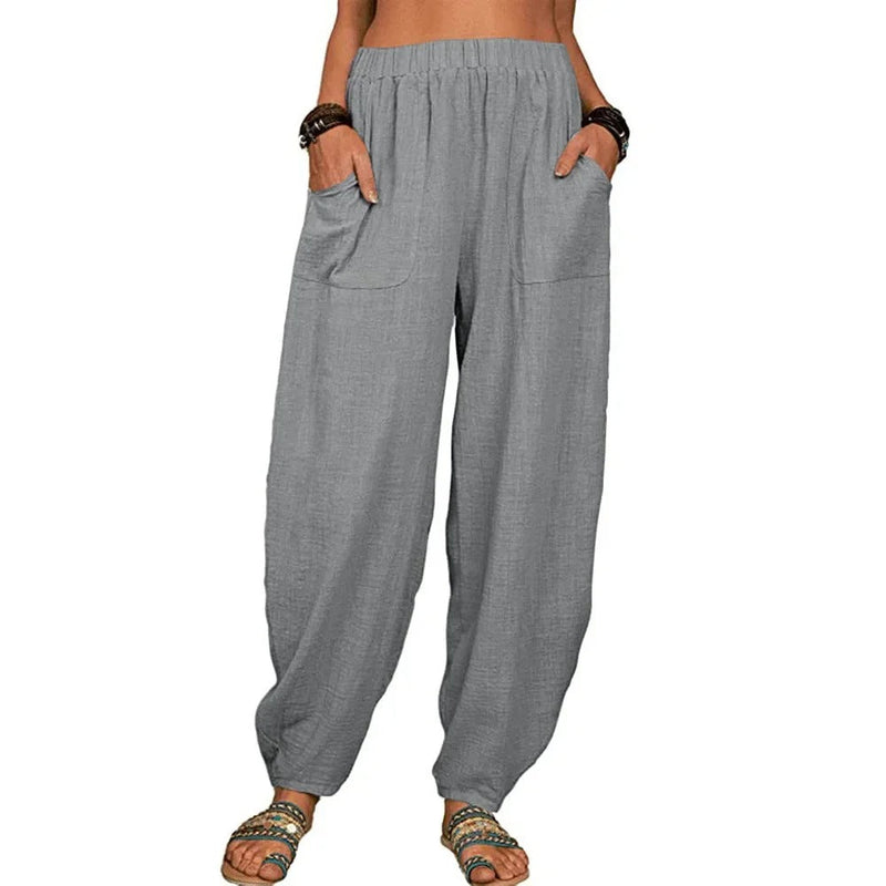 Pantalon en lin pour femme, coupe ample - Pantalon confortable et élégant pour femme