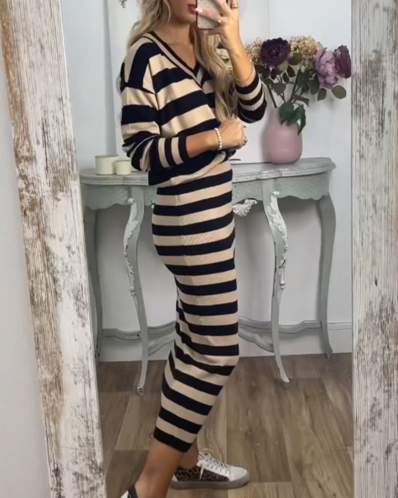 Ensemble deux pièces stylé avec imprimé rayé tendance pour un look élégant