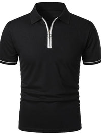 Polo slim à manches courtes pour hommes avec fermeture à glissière contrastée à la mode