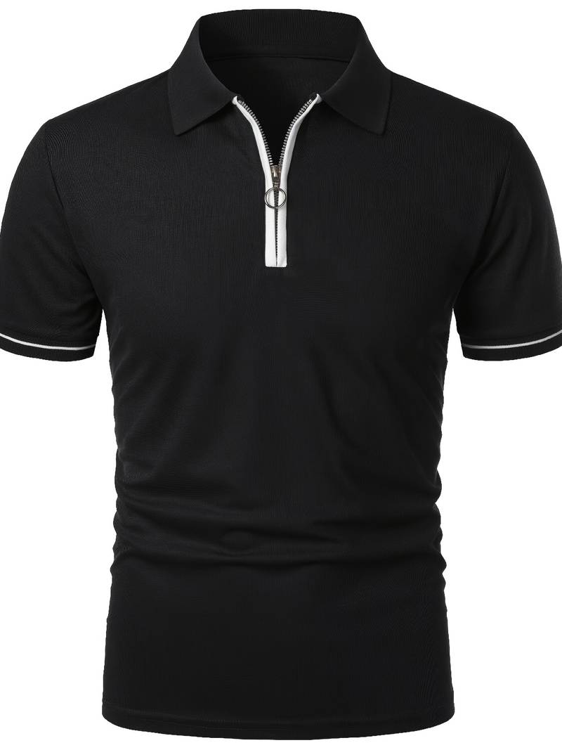 Polo slim à manches courtes pour hommes avec fermeture à glissière contrastée à la mode