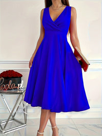 Chic V-Neck Midi Dress for Women - Elegant & Stylish