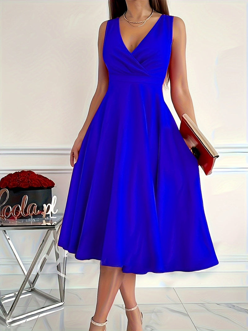 Chic V-Neck Midi Dress for Women - Elegant & Stylish