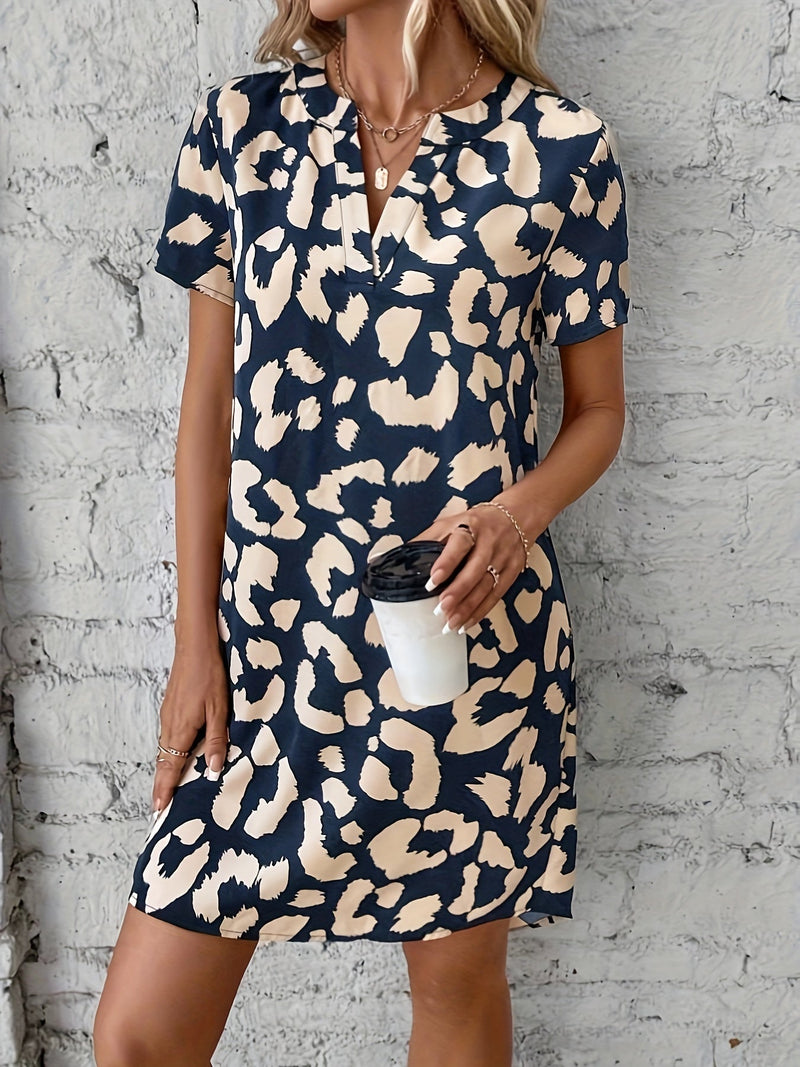 Robe chic à col en V pour femmes avec manches courtes et imprimé léopard