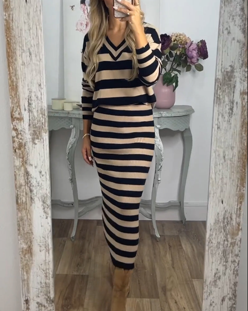 Ensemble deux pièces stylé avec imprimé rayé tendance pour un look élégant
