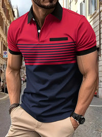 Camisa Polo Masculina - Ajuste Slim - Design Listrado - Manga Curta para Uso Casual