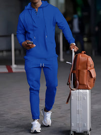 Ensemble de survêtement pour hommes - Hoodie à col boutonné - Mancherons côtelés - Pantalons de jogging avec cordon de serrage