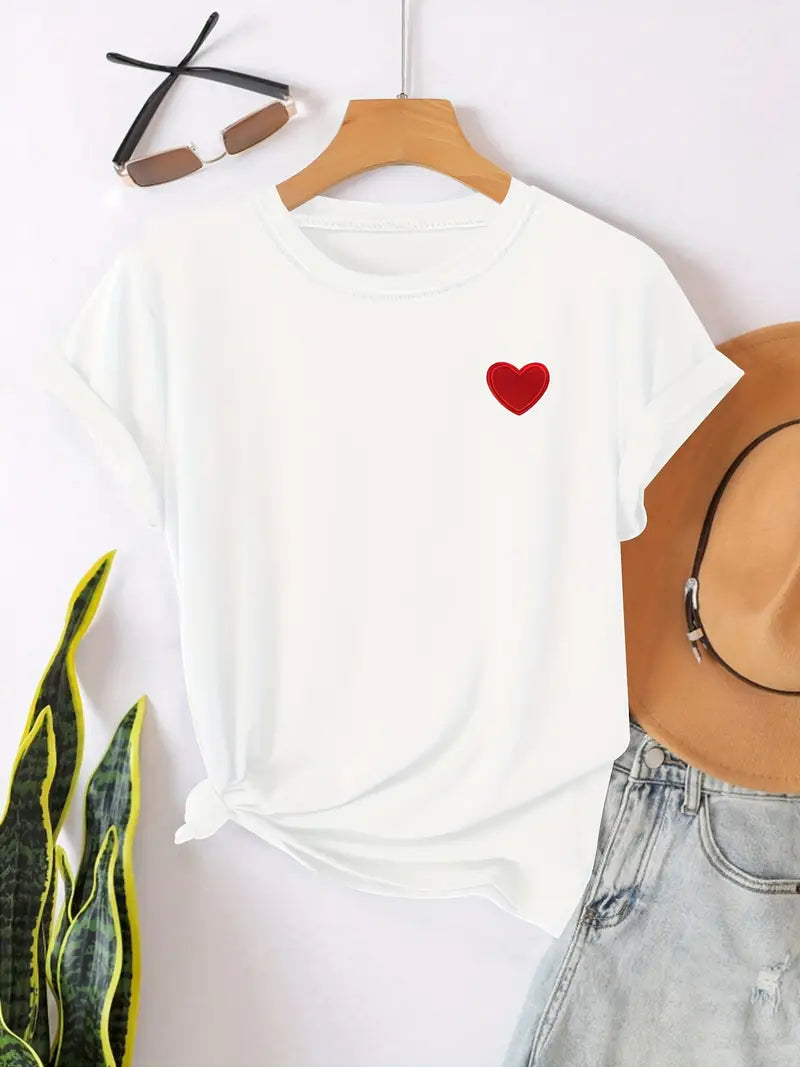 T-shirt élégant et décontracté pour femmes avec un joli cœur - top en coton doux pour un confort quotidien