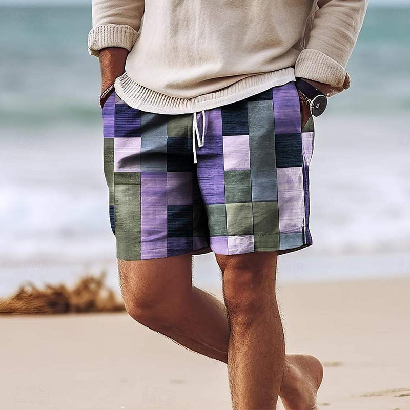 Bermudas masculins de parches - Longitud de rodilla - Cintura elástica con cordón - Ligero y transpirable