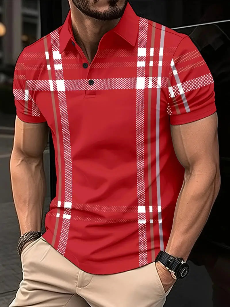 Polo à carreaux stylisé pour hommes - Slim Fit Short Sleeve Casual Classic