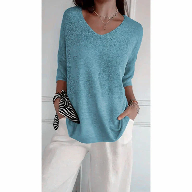 Elégant et confortable top à col en V tricoté pour femmes - parfait pour être porté tous les jours
