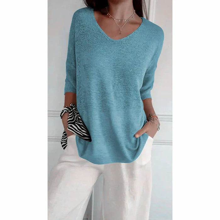 Elégant et confortable top à col en V tricoté pour femmes - parfait pour être porté tous les jours