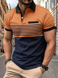 Camisa Polo Masculina - Ajuste Slim - Design Listrado - Manga Curta para Uso Casual