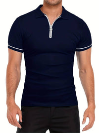 Polo slim à manches courtes pour hommes avec fermeture à glissière contrastée à la mode