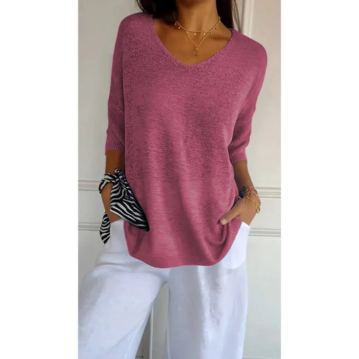 Elégant et confortable top à col en V tricoté pour femmes - parfait pour être porté tous les jours