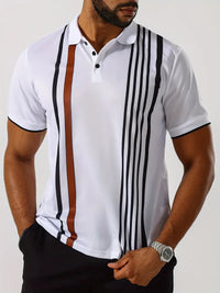 Polo Slim Fit à manches courtes pour hommes, avec un col classique et un motif à rayures verticales stylisé