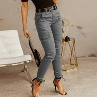Jeans cargo élégants pour femmes - pantalon gris tendance avec poches pratiques